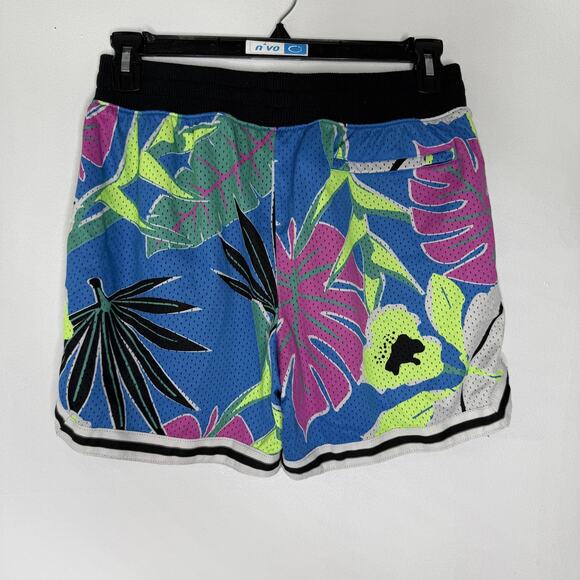 Chubbies Shorts Mens Large Blue Neon Floral Mesh Lined Athletic Swim Retro Style - Picture 5 of 7